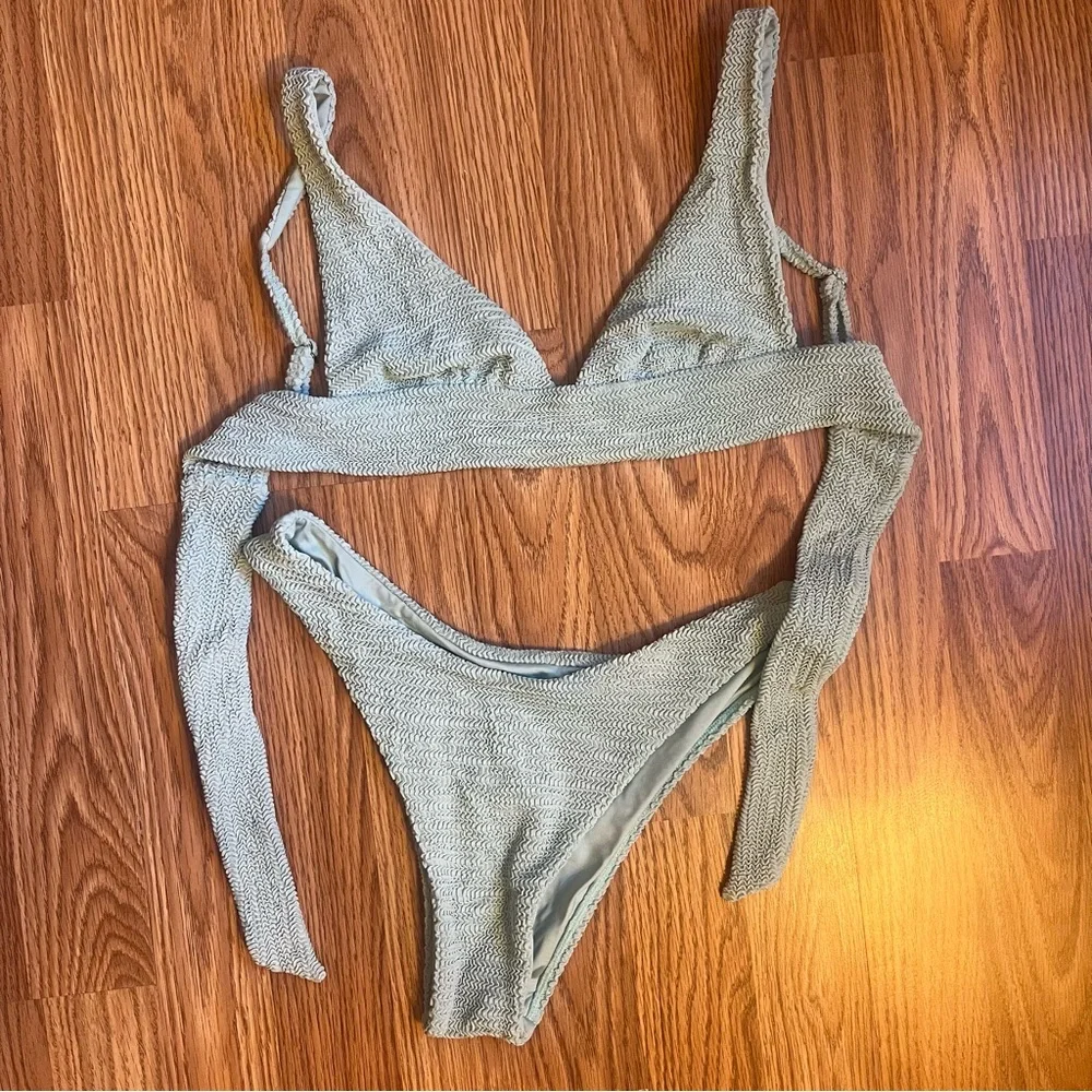 Monday Swimwear Sage Green Textured Bikini Set portofino top and Byron bottom
